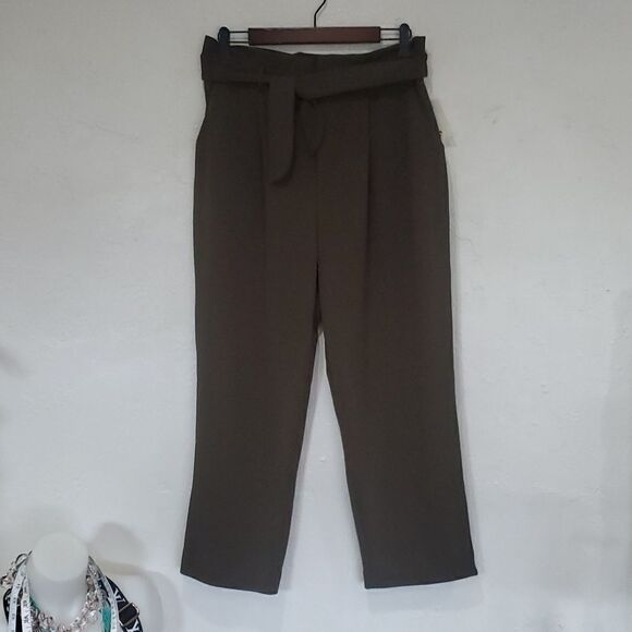 Good Luck Gem Paper Bag Waist Belted Pants in Army Green Size L - Picture 1 of 9